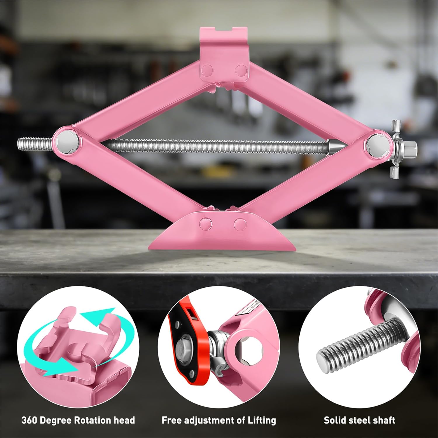 DNA Motoring Scissor Jack for Car - 2 Ton (4,409 lbs) Car Jack Kit with Labor-Saving Ratchet Wrench for Cars, SUV, Sedans, 3.85'' - 17.4'' Lifting Range, Pink, TOOLS-00283-PK