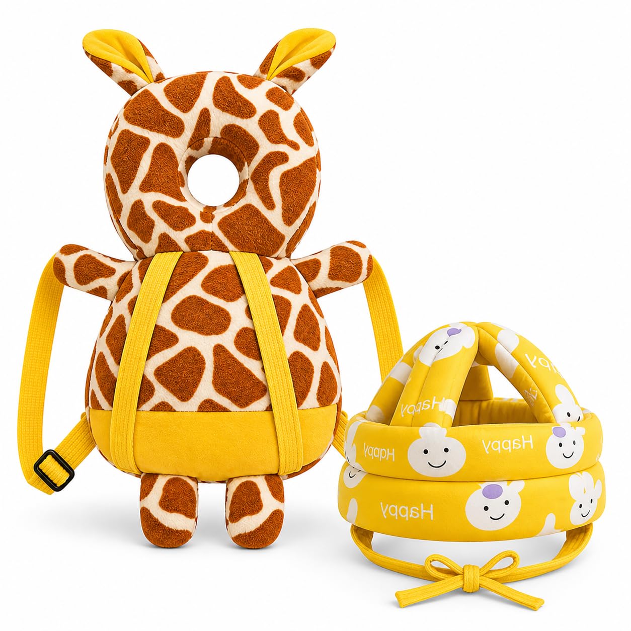 GLUN® Baby Back Protector with Head Protective Hat Combo Set, Cute Giraffe Shape Soft Cushioning, Adjustable Shoulder Belt, Head Protection Gear for 6-18 Month Toddler Kids-image-35