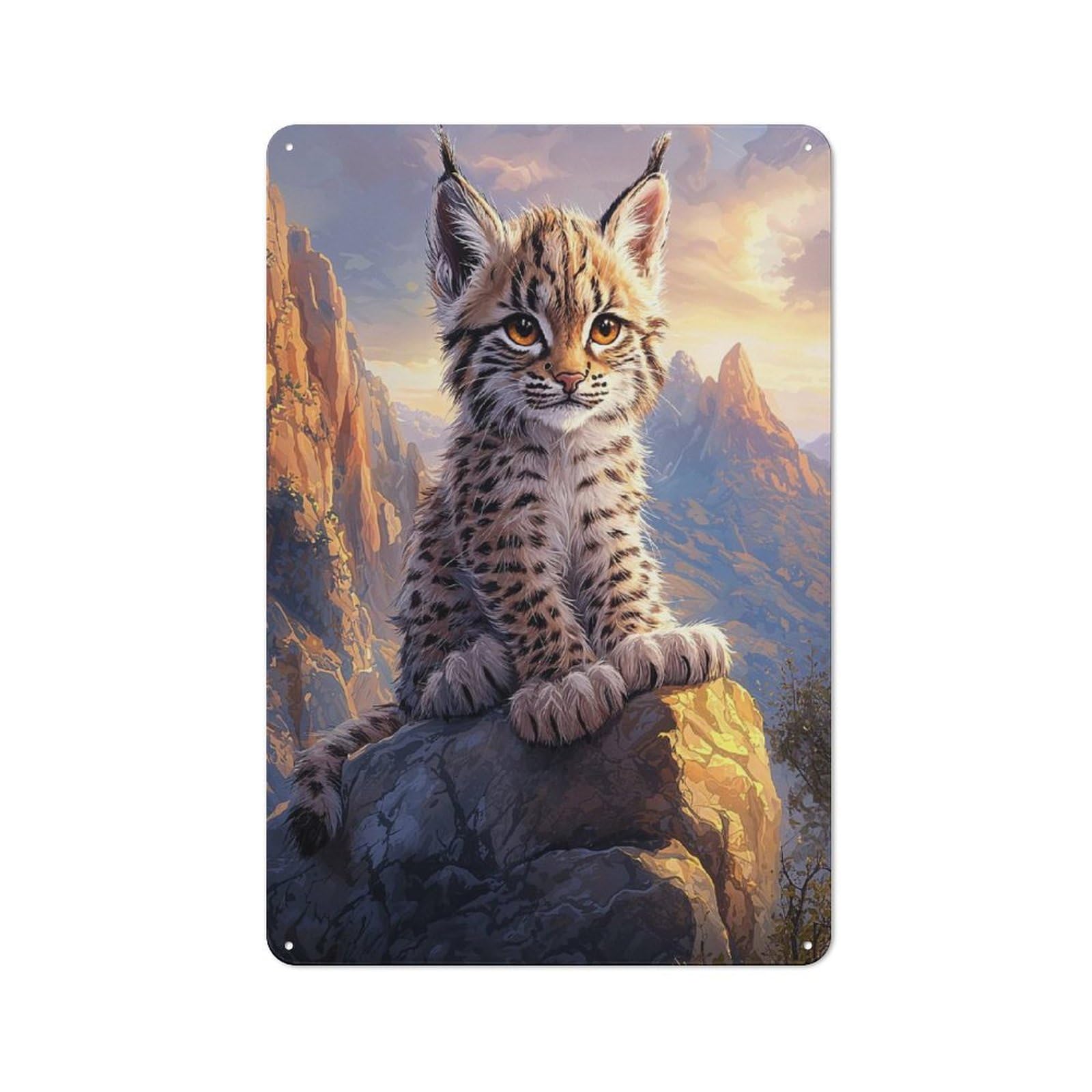 Junmoney Style-24 Lynx Kitten On Mountaintop Retro-Style Tin Sign 30X20cm For Man Cave Or Games Room, A Metal Wall Feature For Games Rooms And Man Caves