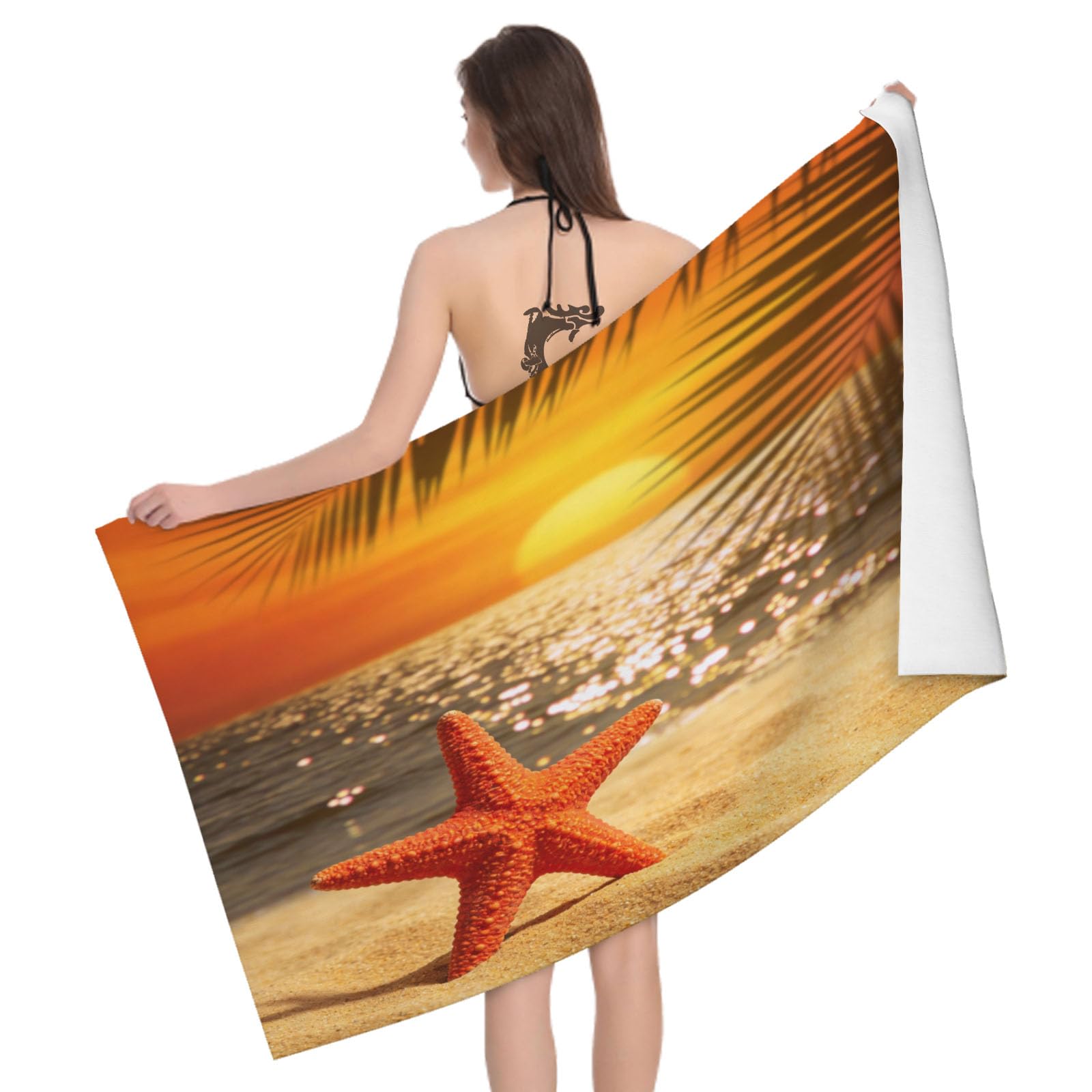 Leichong 3D Beach Sunset Beach Towel Large Microfiber Soft Quick Dry for Adults, Palm Tree Silhouette Bath Towel Lightweight Soft Absorbent for Travel Swimming Pool Sports, 180 x 90 cm