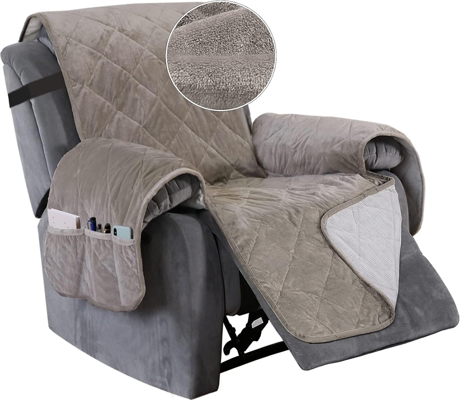 Turquoize Velvet Recliner Cover Recliner Chair Covers Quilted Recliner Covers for Large Recliner Non Slip Recliner Slipcovers with Elastic Straps Seat Width Up to 28" Cover for Recliner (28", Taupe) 28" Taupe