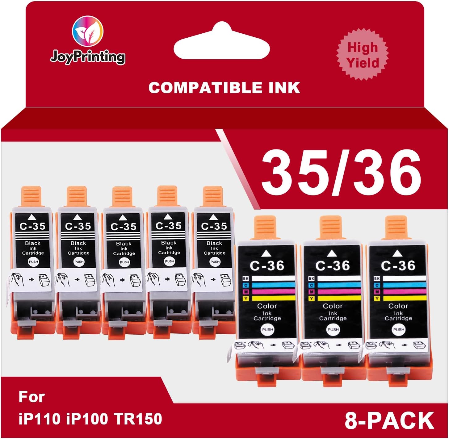 TR150 Ink Cartridges Compatible with Canon 35 36 Ink Cartridges PGI-35 CLI-36 Ink Work for Canon TR150 IP110 TR152 mini260 mini320 IP 110 100 TR 150 Printers (5 BK+ 3 Tri-Color)