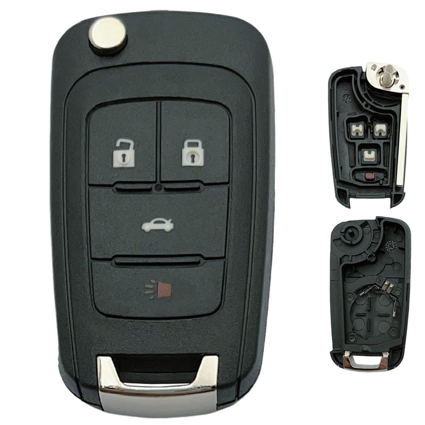 Replacement Key Fob Shell Case Fits for 2010-2019 Chevy Cruze Camaro Impala Equinox Malibu Sonic/GMC Terrain/Buick Lacrosse Regal Verano Encore Flip Key Pad Cover (4 Button-a)