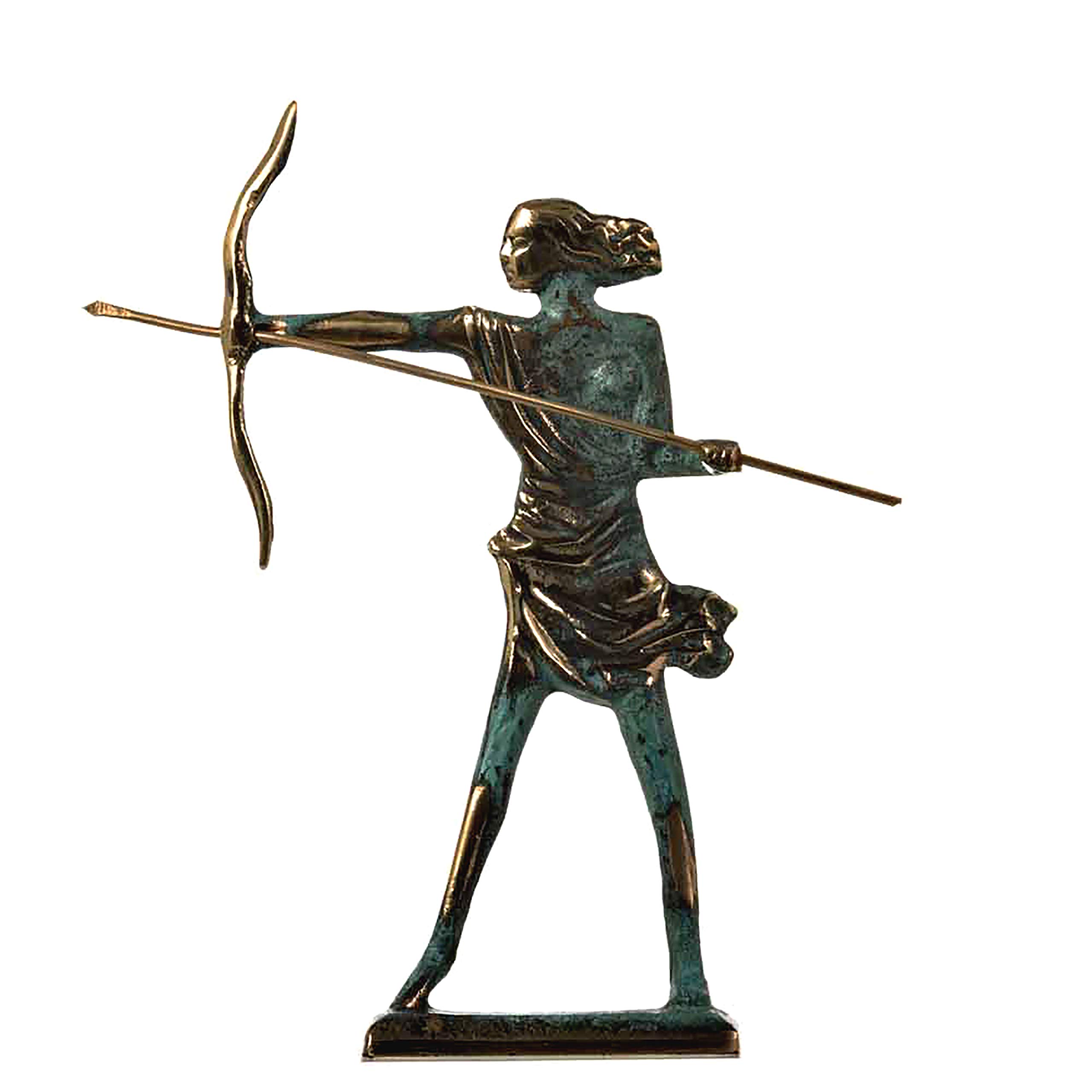 Artemis Diana Greek Statue Nature Moon Goddess with Bow Solid Bronze 6.7"