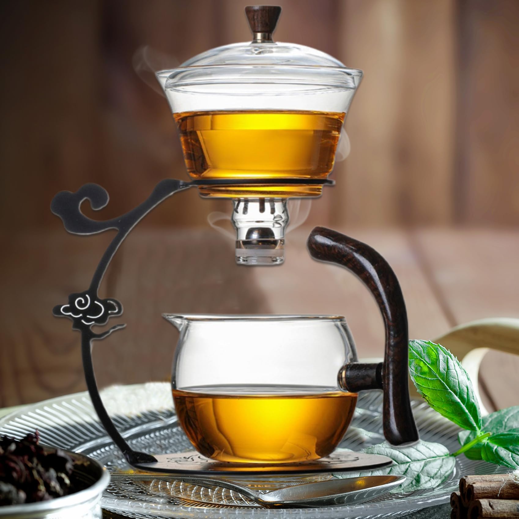 Tetera de vidrio semi automático, tetera magnética resistente al calor con filtro de acero inoxidable y mango anti-escaladrado, juego de té semiautomático de Kungfu.