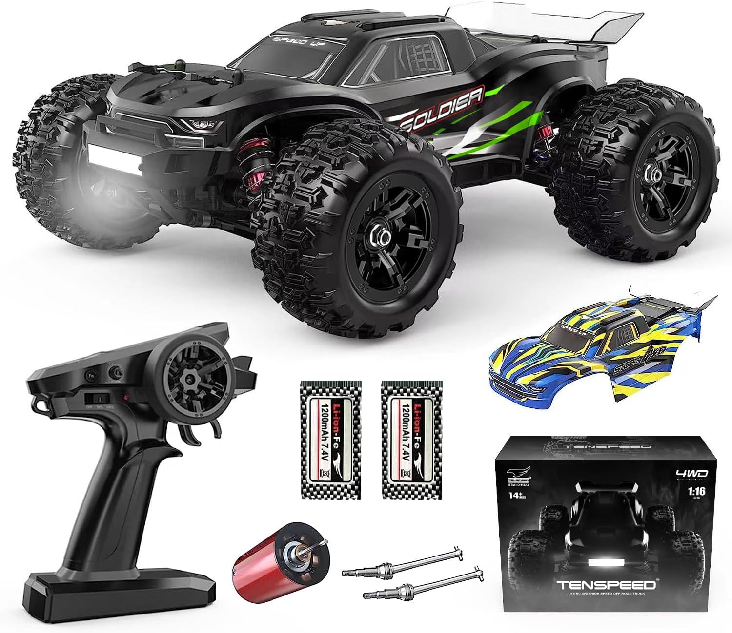 WIAORCHI 1:16 RTR Brushless High Speed RC Cars for Adults, Max 42mph Hobby Electric Off-Road Jumping RC Monster Trucks, Oil Filled Shocks 4WD Remote Control Car with 2 Batteries for Boys