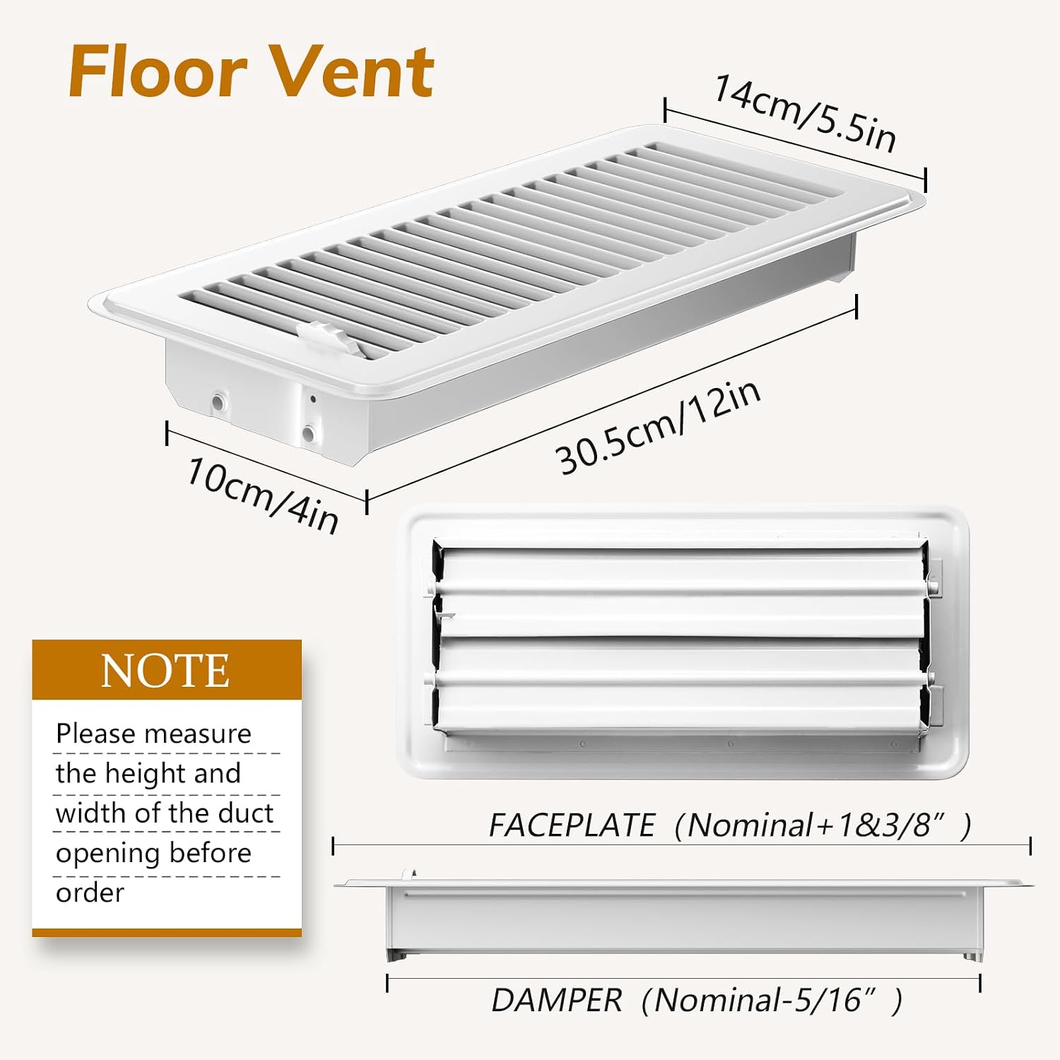 4pcs floor vents floor registers 4x12 inch, heavy duty metal hot air vent covers 4x12 inch with rust-proof finish for home heater floor vent grilles and vents (4, white, 4x12 inches) 4x12 inches white 4