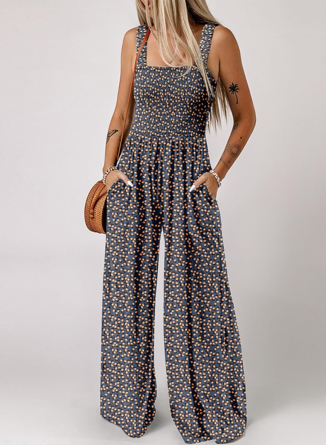 Dokotoo Women's Casual Loose Overalls Jumpsuits One Piece Sleeveless Printed Wide Leg Long Pant Rompers With Pockets - Image 2