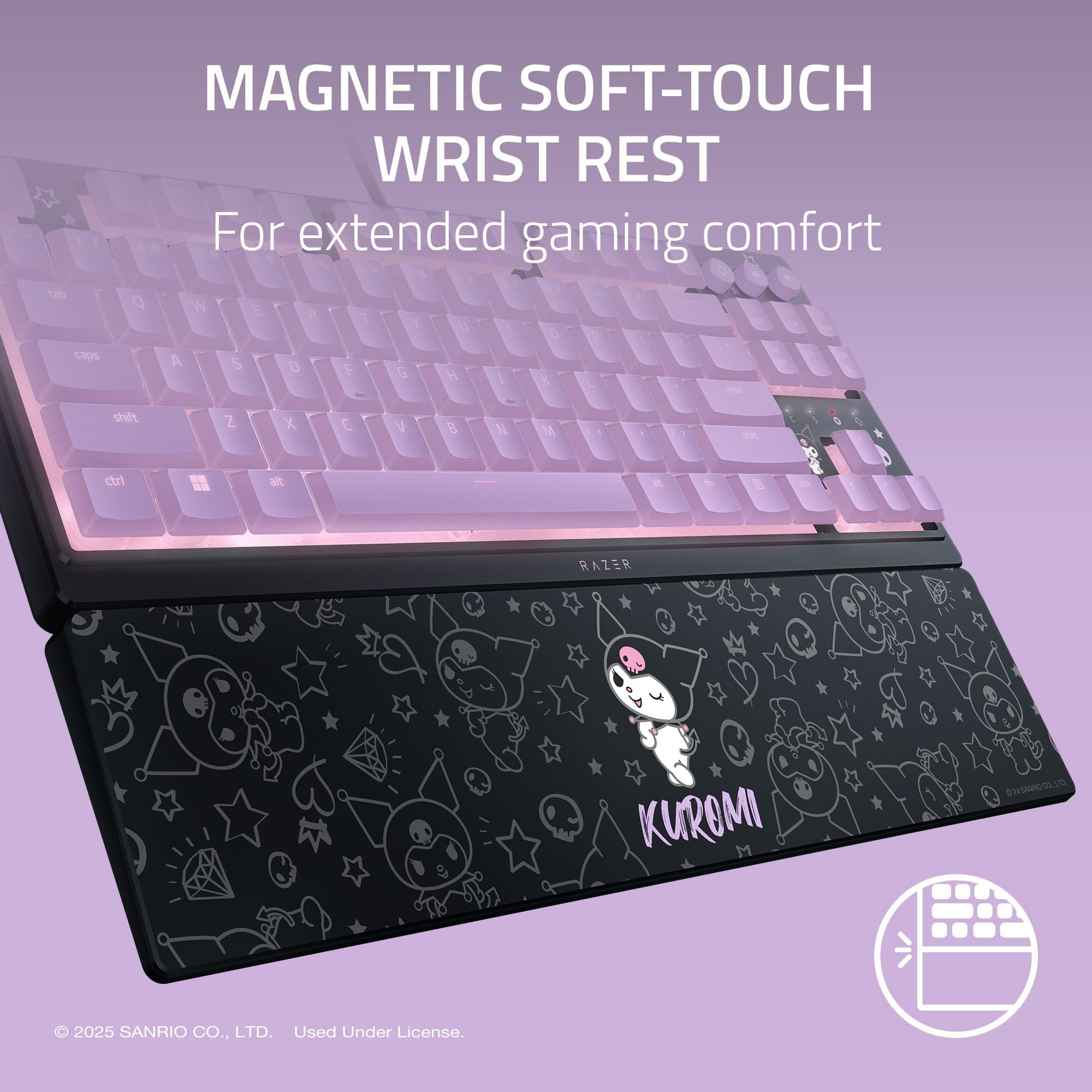 Razer Ornata V3 TKL: tasti discreti, interruttori a membrana meccanica, tasti rivestiti con UV, tasti multimediali retroilluminati, illuminazione RGB a 8 zone, poggiapolsi