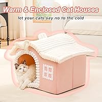 Vista 2 de Jiupety Casas de Conejo y Gato para Gatos de Interior, Cueva de Cama para Gatos Linda con Chimenea, Suficiente Espacio Interior, Casa Suave