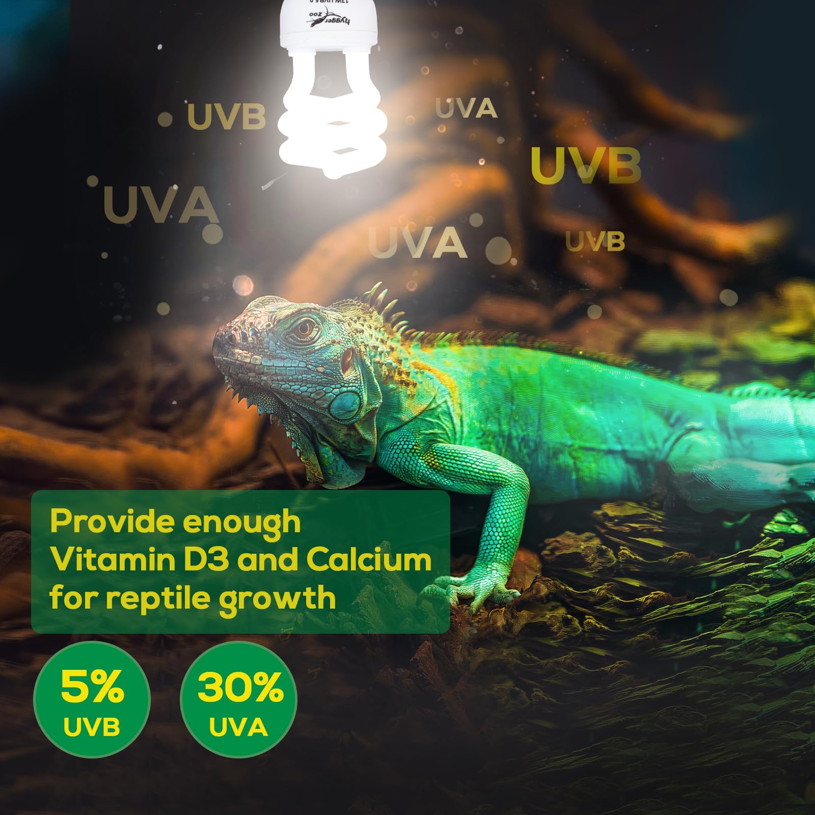 Reflektor gadów UVB 5.0 13 W, kompaktowa lampa fluorescencyjna dla gadów UVA UVB o ulepszonej jasności dla gadów tropikalnych, reflektor gadów o wyższym wyjściu UVB dla gadów tropikalnych