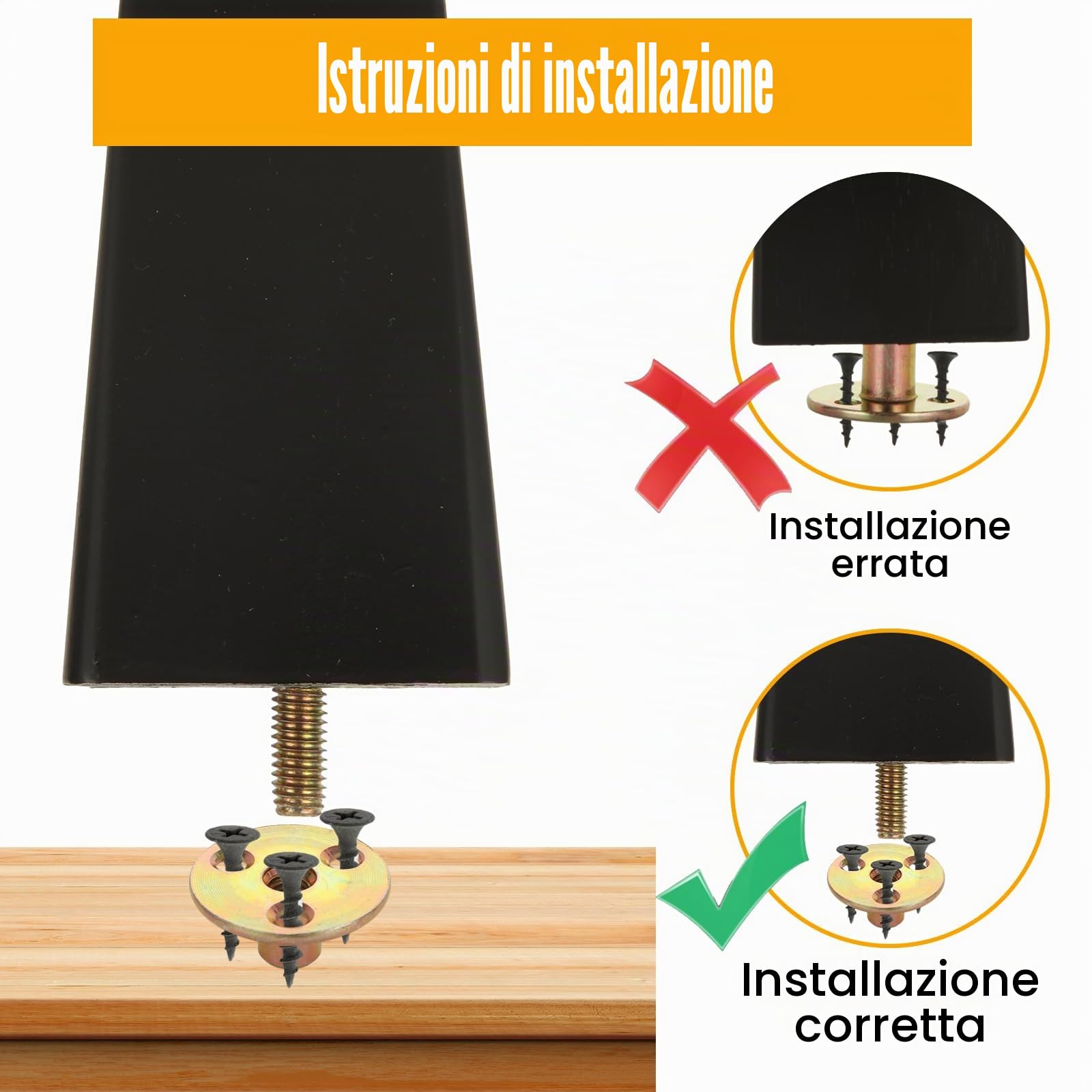8 gambe di ricambio per divano, altezza 10 cm, piedini di ricambio per mobili in legno massello, bulloni M8 con piastra di montaggio e viti, per divano, poltrona, cassettiera, nero