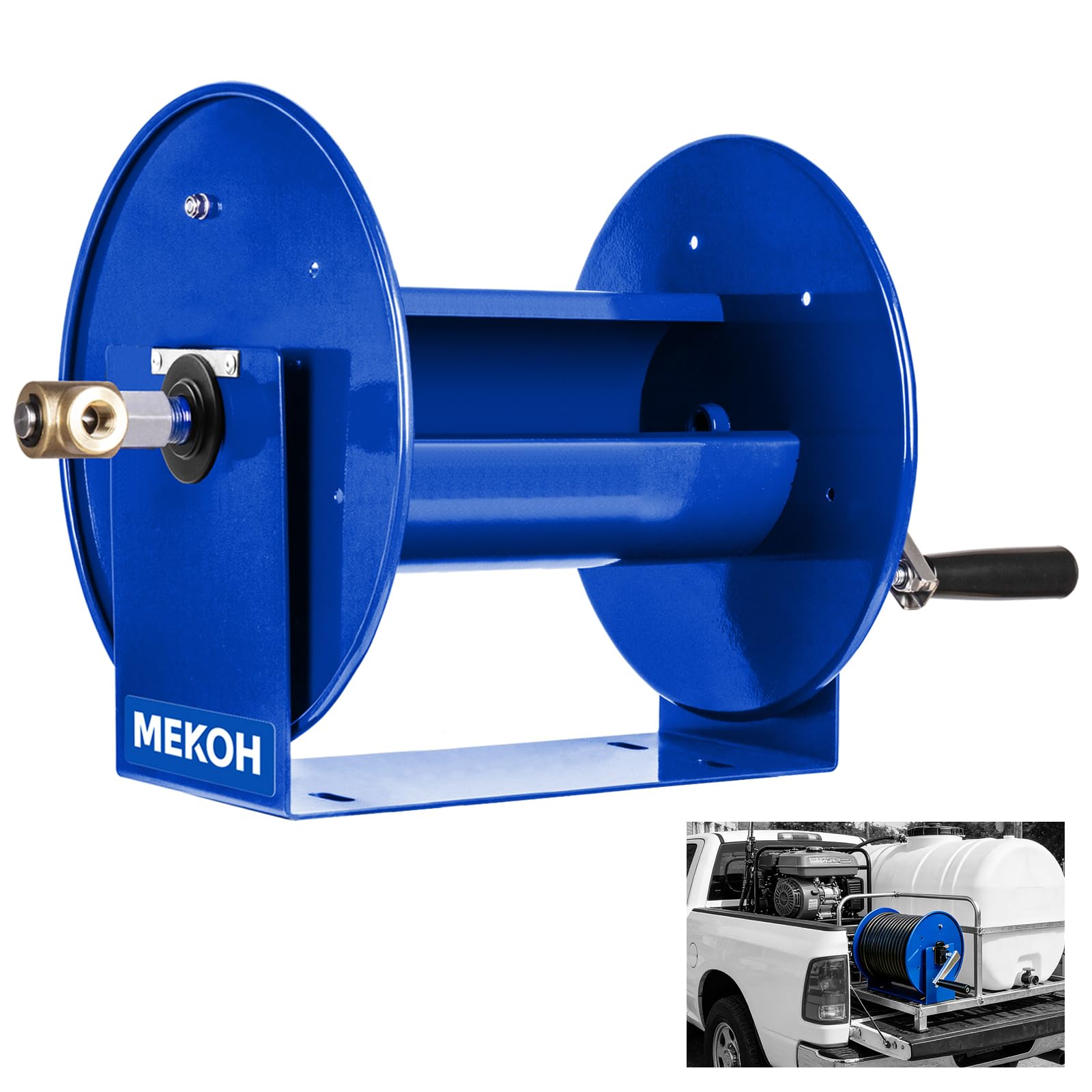 Photo 1 of MEKOH Pressure Washer Hose Reel 150FTx3/8”, 300FTx1/4” Manual Power Washer Hose Reel with M22 14mm Fitting,4500PSI Heavy Duty Hose Reel for Water,High Pressure Metal Reel with Wall/Van/Trailer Mount