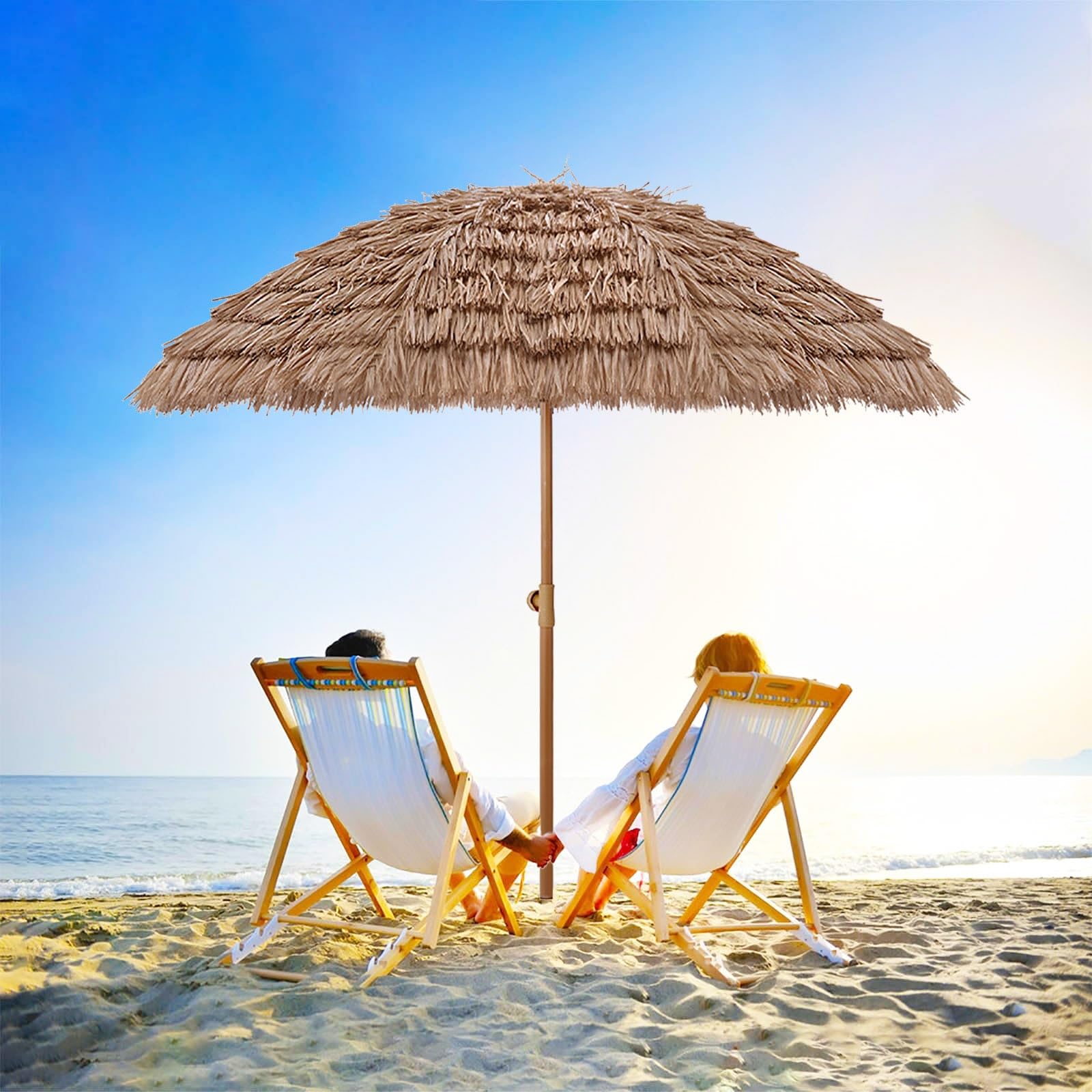 Tiki Umbrella Thatch Patio Umbrella Hawaiian Style Portable Beach Umbrella Outdoor Table Umbrella With Tilt Uv Protection Waterproof Adjustable Height Carry Bag For Beach Patio Garden Pool Lawn(Size:1