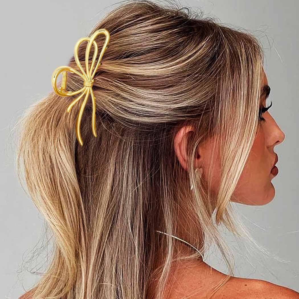 Reaky Bow Claw Clip Gold Metal Hair Clips Large Hair Claws Hair Accessories for Women - Image 3