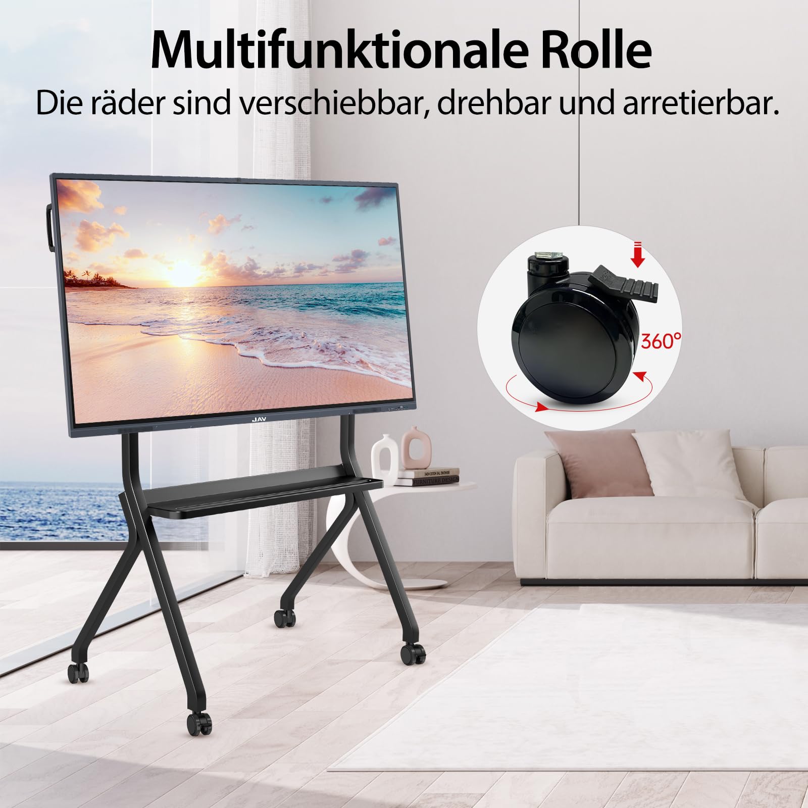 JAV Smart Board Ständer für Interaktives Whiteboard 55-86 Zoll Mobiler Tragbarer Wagen 4 Feststellbare Räder Ideal für Klassenzimmer Büro Heim