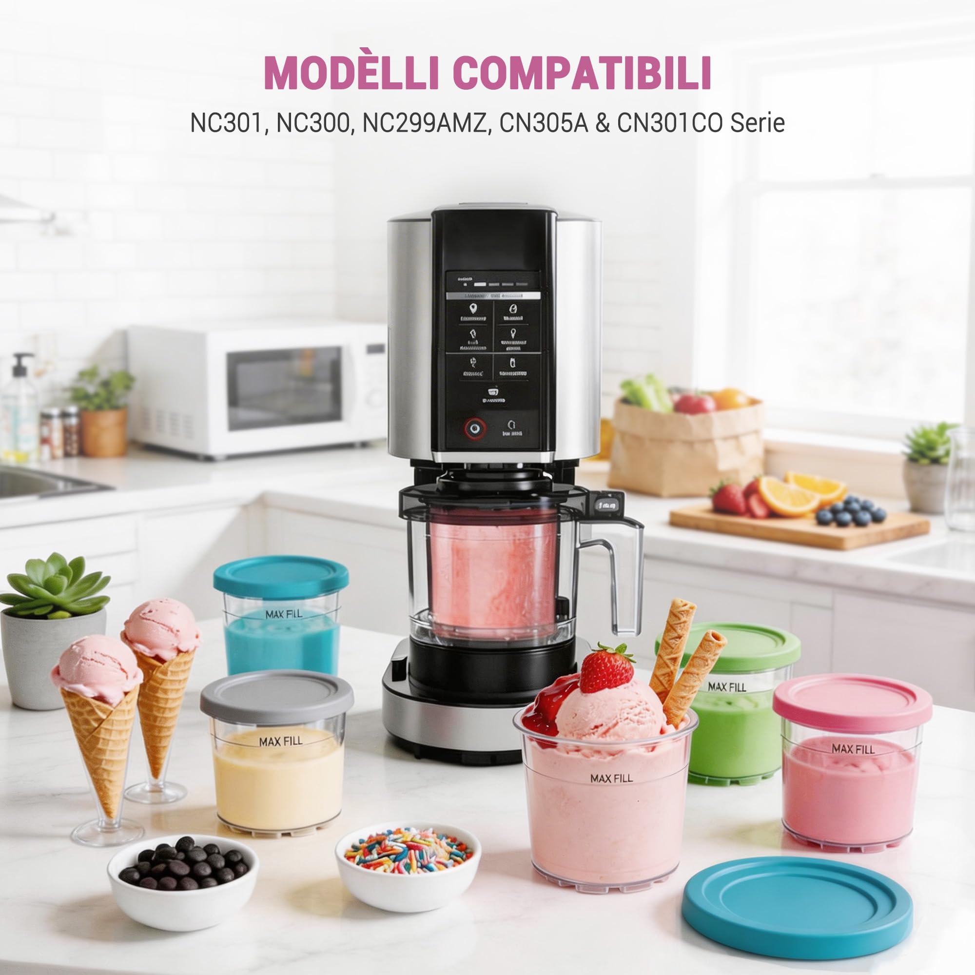 4 contenitori per Ninja Creami Deluxe Pints - Accessori per Ninja Creami NC301 NC300, senza BPA, compatibile con ICE MAKER NC299AM C300S Series