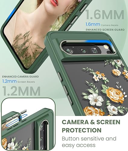 Miniatura 2 de DagoRoo Funda para Pixel 8 Pro, Google 8 Pro protección de grado militar TPU suave y delgada y PC dura, fundas con patrón de flores transparentes