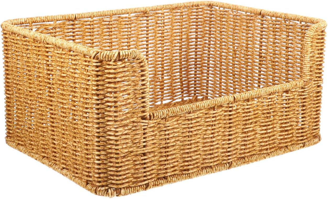 Woven Storage Basket for Books and Files Imitation Rattan Organizer for Decorative Sundry Organizer for Living Room and Kitchen Natural Color Design