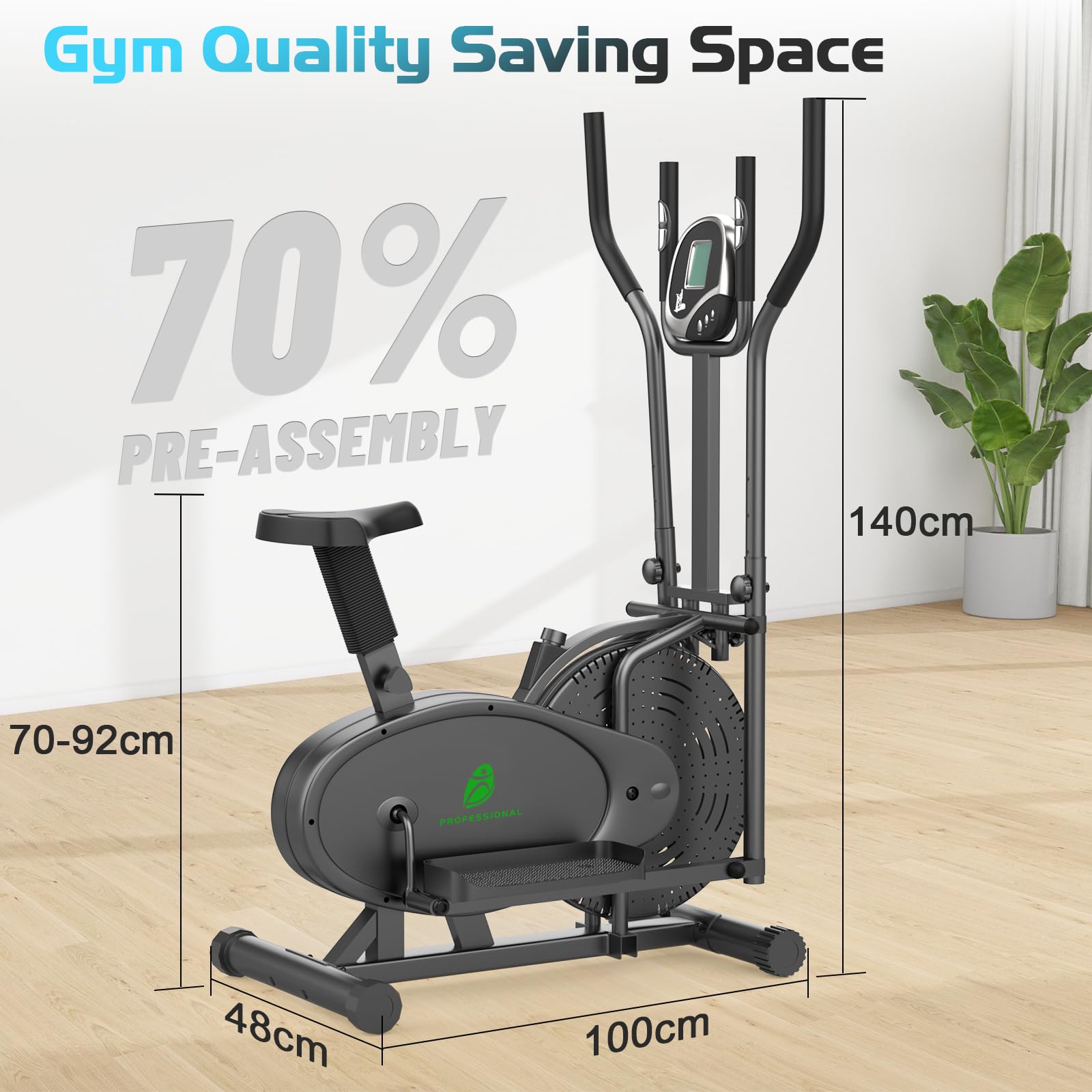 Vélo elliptique, 2 en 1 Crosstrainer & Vélo d'exercice avec Siège, Moniteur LCD, Résistance Réglable, Pédale Antidérapante, Stepper Elliptique Machine D'entraînement de Fitness à Domicile