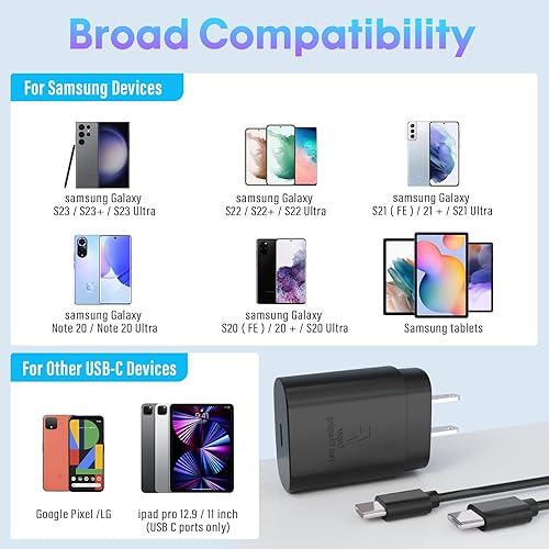Miniatura 7 de Cargador tipo C, paquete de 2 bloques de carga rápida de 25 W tipo C con cable de carga USB C compatible con Galaxy S23 UltraS23+S22S21S20Phone 1616