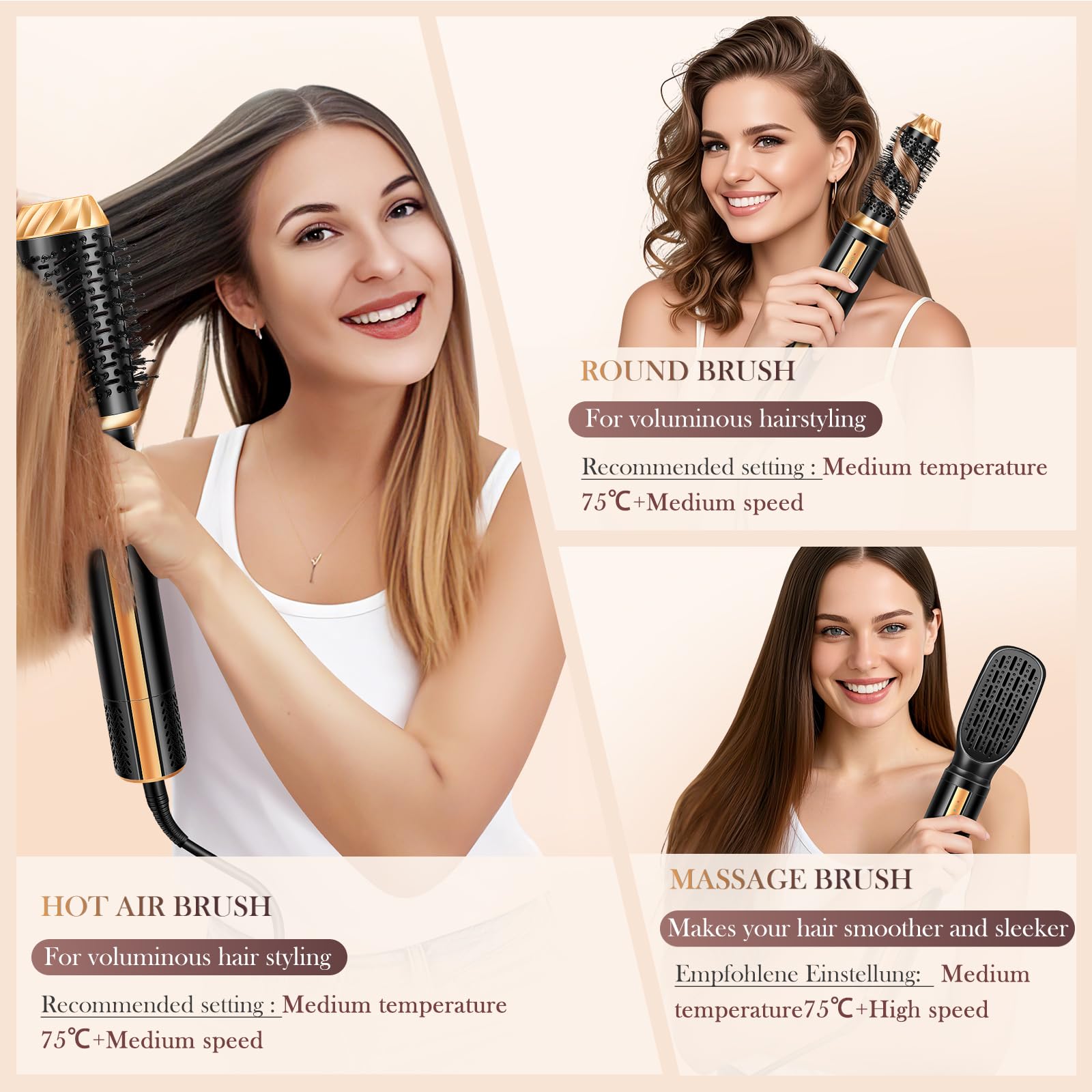Airstyler Magic Styler Hair Styler 6 en 1 Fer à friser avec technologie ionique, 110 000 tr/min, 1400 W, multifonction haute performance avec fer à boucler automatique à air pour lissage, boucles et