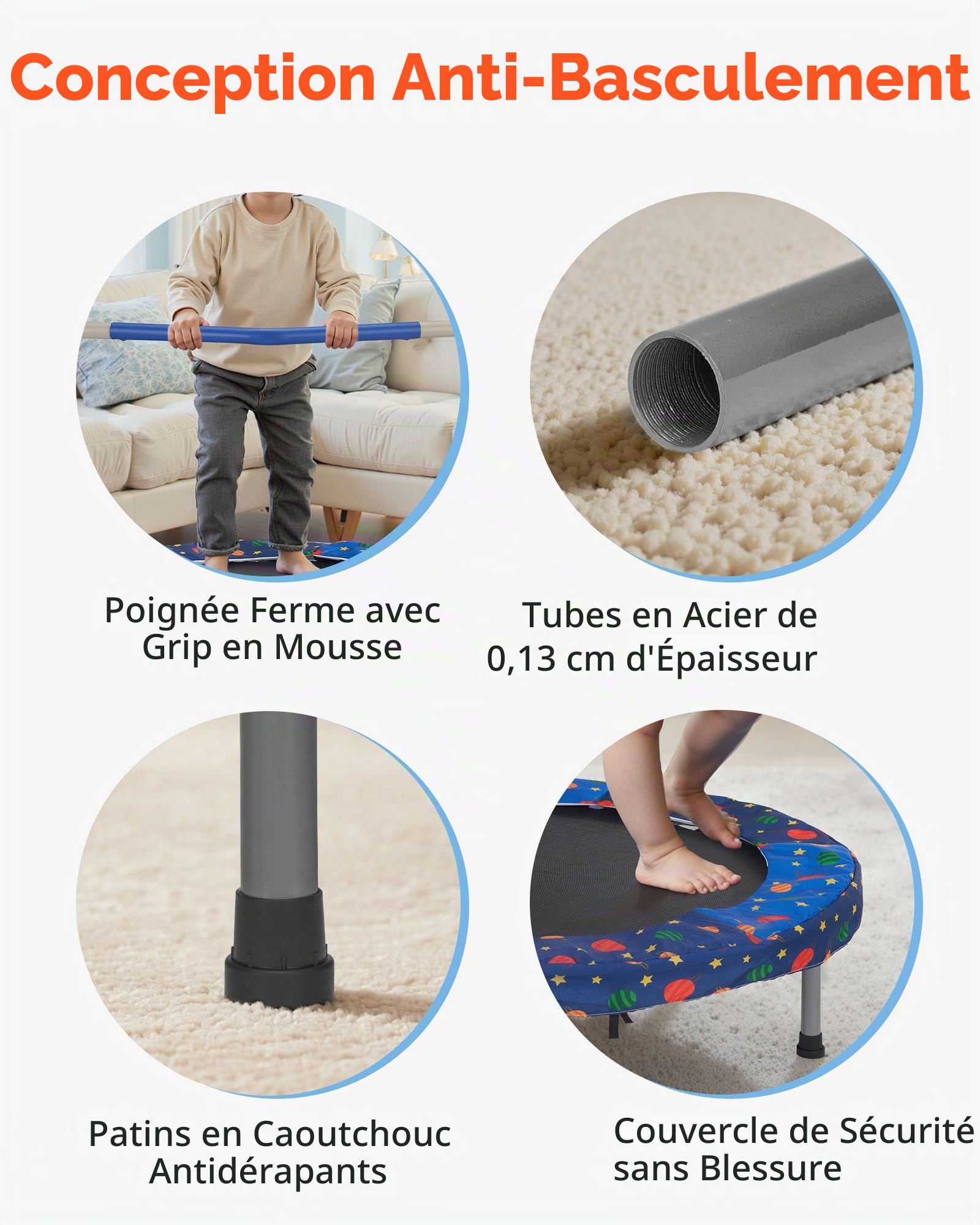VEVOR Mini Trampoline Pliable pour Enfant, 955 x 750 mm, Fitness rebounder pour Tout-Petits avec poignée, Cadeau d'anniversaire pour Enfants de 3 Ans et Plus, garçons et Filles pour s'amuser, Bleu