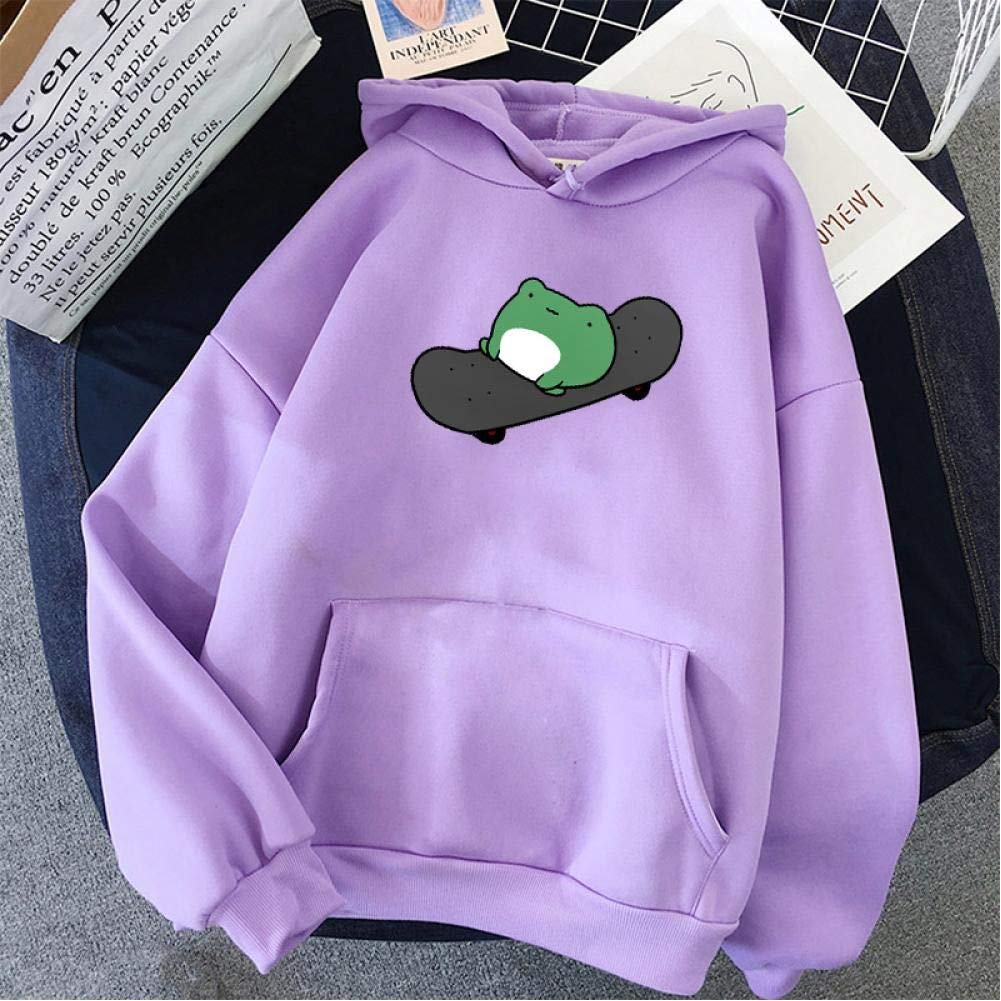 JFYZLT Winter Skateboard Frog Oversized Sweatshirt Men'S And Women'S Hoodie  Harajuku Warm Pullover Drawstring light-purple
