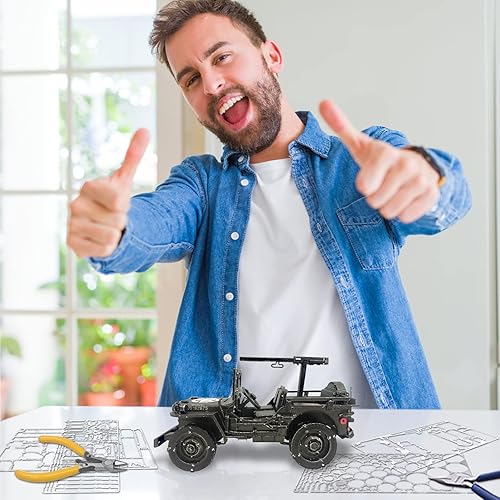 Miniatura 5 de Piececool Kits de modelos de automóvil de metal 3D, modelos de vehículos militares SUV, kits de construcción, rompecabezas 3D para adultos y