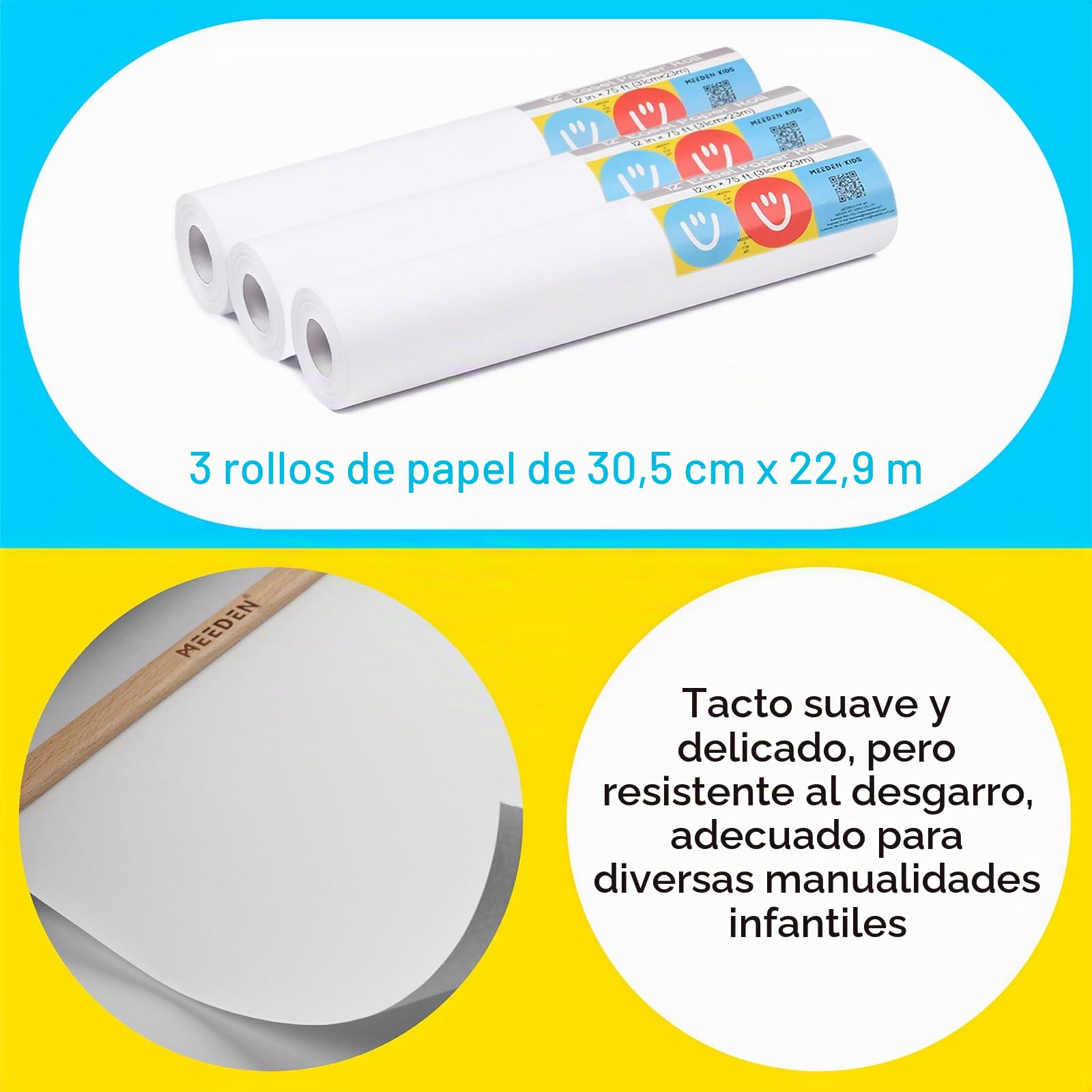 MEEDEN Dispensador de Rollo de Papel de Mesa: Caballete de Madera de Haya con Rollos de Papel (30.5cm x 2000cm) - Caballete Portátil para que los Niños Dibujen, Hagan Garabatos