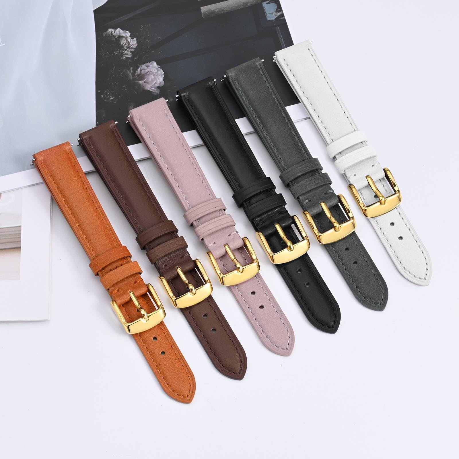 BISONSTRAP Eleganti Cinturino per Orologi in Pelle, Sgancio Rapido, Cinturino da Donna e da Uomo, Compatibili con Anse dell'orologio da 12mm 14mm 15mm 16mm 18mm 20mm