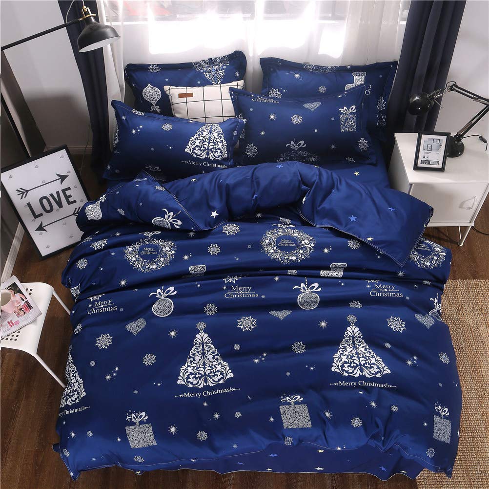 Meiju Christmas Tree Bedding Duvet Cover Set, 3Pcs Bedding Duvet Cover Set Easy Care Microfiber Anti-Allergic Soft & Smooth With Pillow Cases Duvet Cover Pillowcases (Double-200X200cm,)
