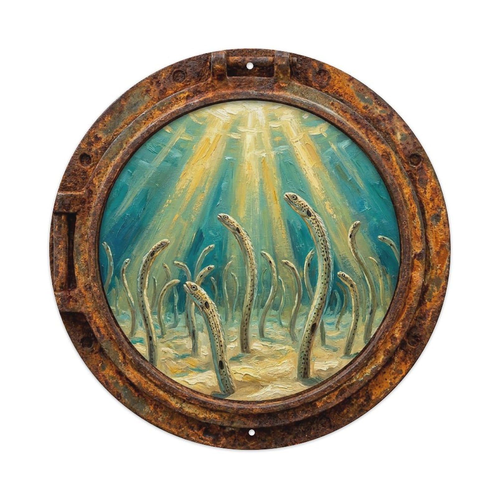 Vintage Porthole Garden Eel Colony Ship Window Under Deep Metal Tin Sign