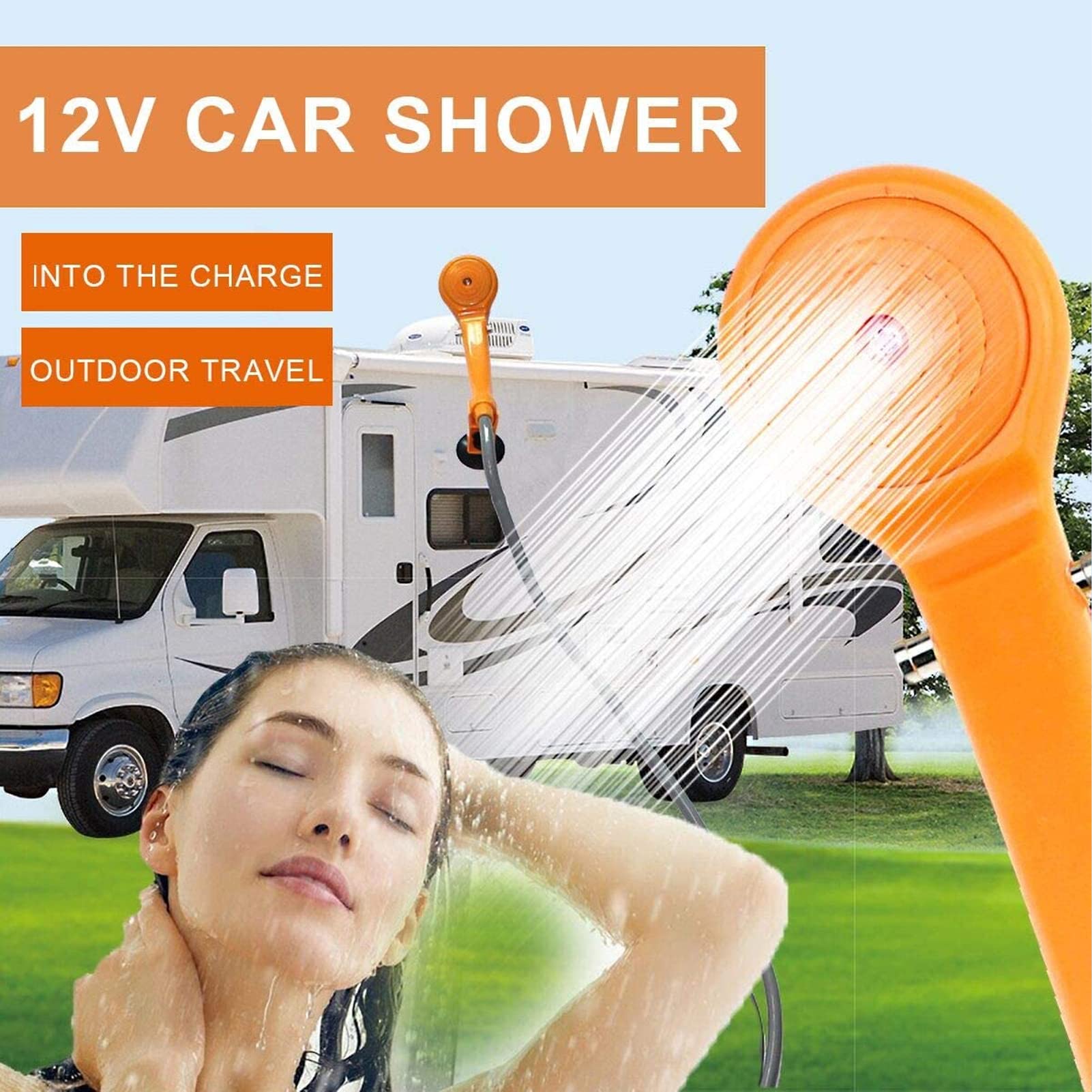 Septpenta Doccia da Campeggio, Design Ergonomico, Materiale in Plastica e Gomma, Durevole Portatile e Altamente Flessibile, DC12V Adatto per Esterni, Campeggio, Pulizia degli Animali