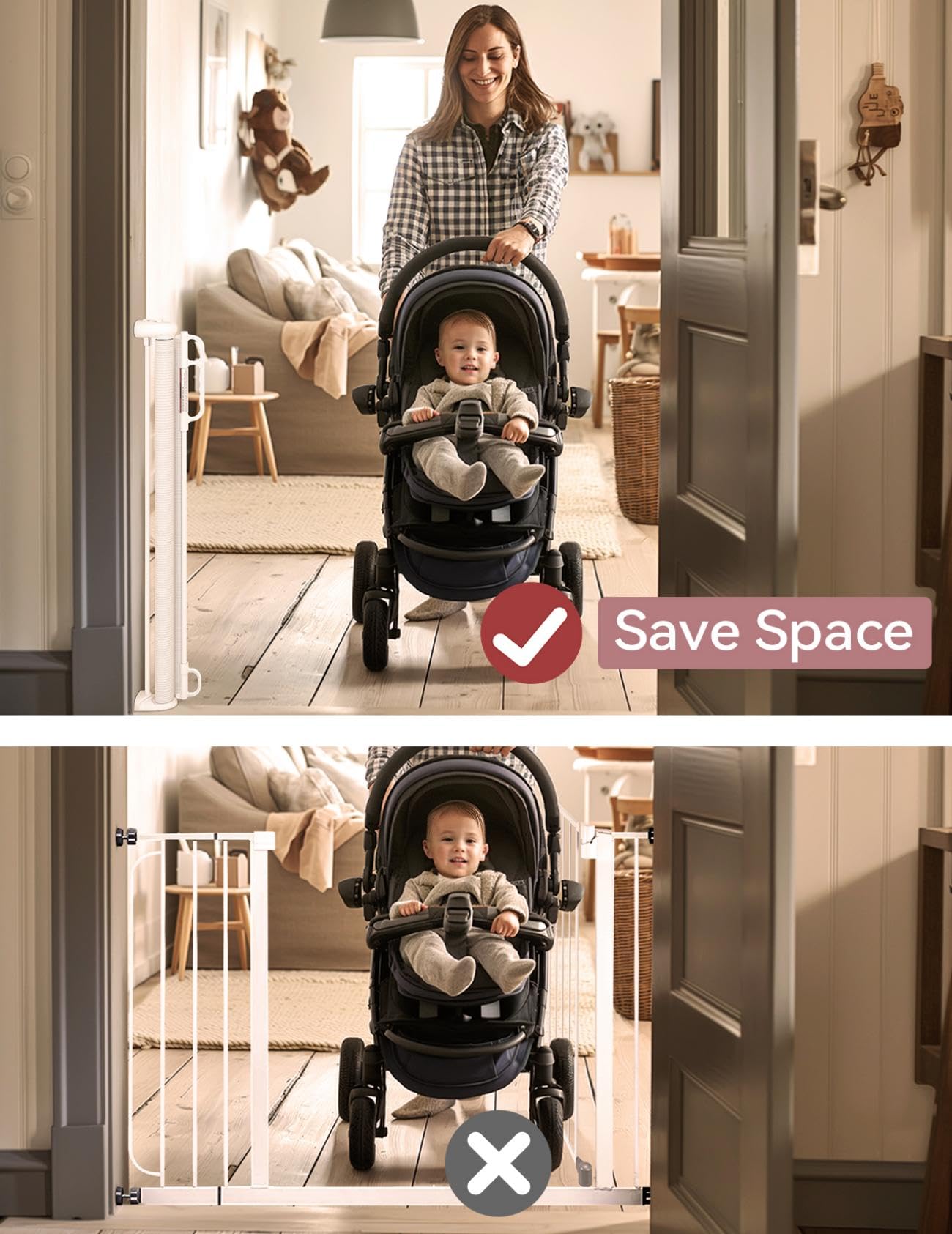 Cancelletto di Sicurezza per Bambini Larghezza Espandibile 749-1178 mm Altezza 762 mm Cancello di Sicurezza per Bambini per Scale Porte Corridoi Senza Forare Ampia Apertura a 180° Colore Bianco | IT