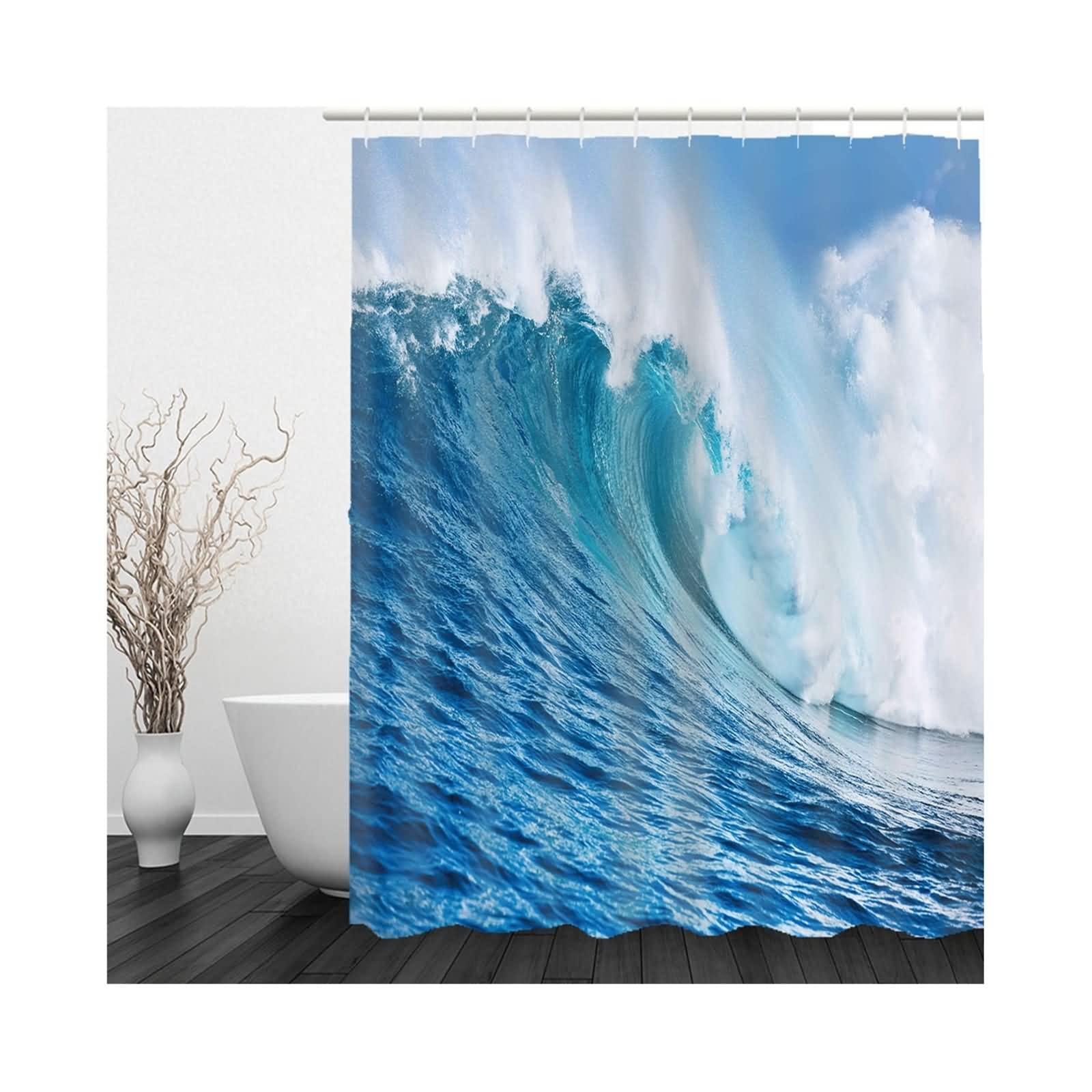 Cortina de ducha con temática de mar, bonitas cortinas de ducha para baño, 60 x 80 pulgadas, poliéster ondulado, moderno, decorativo para bañera