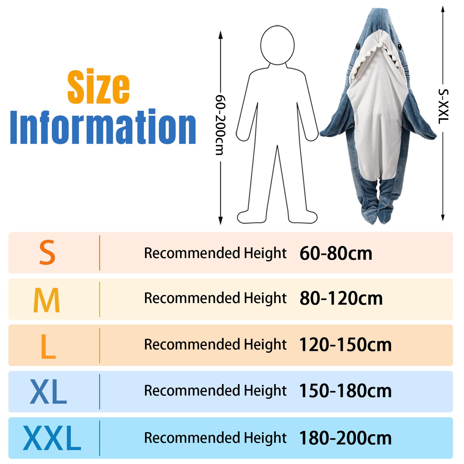 Hai Kostüm Hai Decke – Marshmallow Decke mit Kapuze, Weicher Flanell Onesie Schlafsack Tragbare Decke für Erwachsene Kinder - XL
