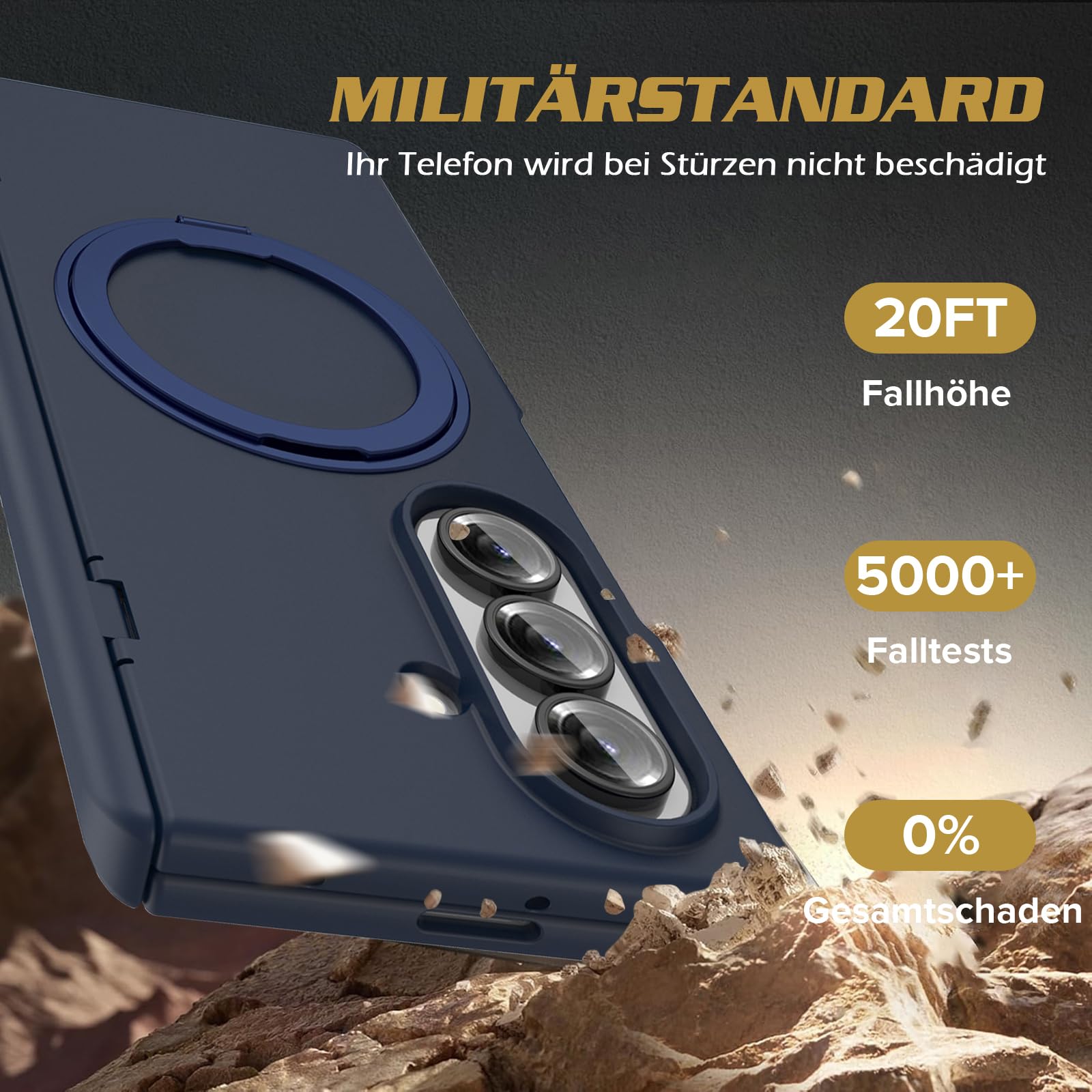 Custodia magnetica per Samsung Galaxy Z Fold 8 Ultra, custodia rigida in policarbonato opaco con pellicola protettiva, protezione cerniera, supporto a 360°, anello magnetico antiurto (blu)
