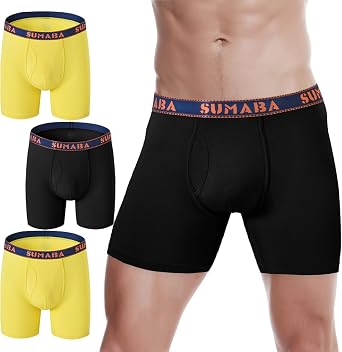 SUMABA Long Leg Men Underwear Boxer Briefs Fly with Pouch No Ride Up Underpants for Men