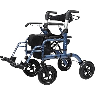 BEYOUR WALKER All-Terrain 2 in 1 Rollator Walker & Transport Chair, Compact Folding Wheelchair with All 10” Wheels for Seniors, Blue