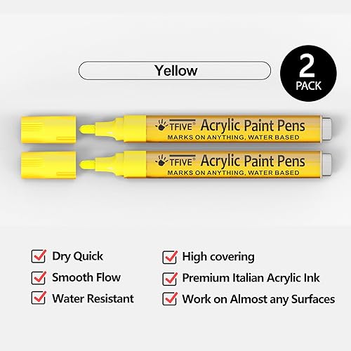 Miniatura 8 de TFIVE Rotuladores de pintura blanca  Paquete de 2 marcadores acrílicos permanentes, punta media de 0.18 a 0.118 pulgadas, bolígrafo de pintura para