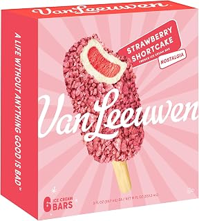 Van Leeuwen Strawberry Shortcake Ice Cream Bars, 6 Ct 18oz - Nostalgic Strawberry Vanilla Frozen Treat w/ Cookie Crunch