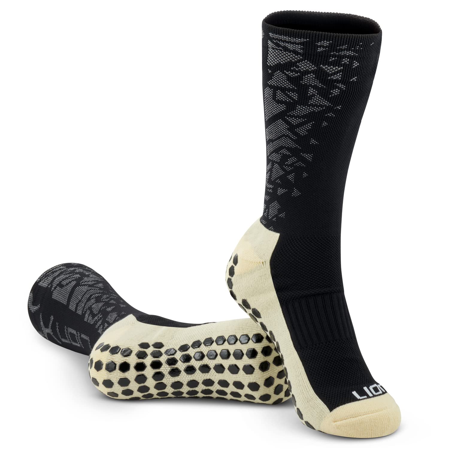 LION SPORTSWEARFootball Grip Back/White Socks - Anti Slip Training/Matchday Socks For Men Women Kids Boys Girls - To Be Worn With Football Sock Sleeves