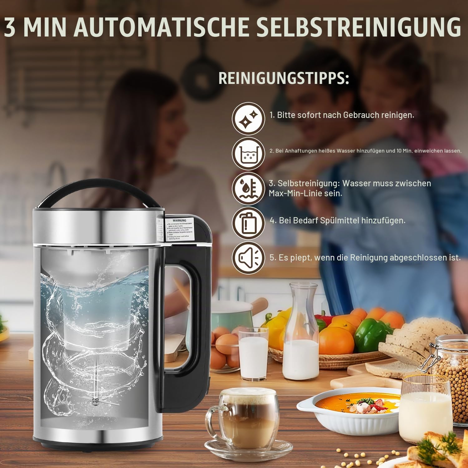 Moongiantgo Nussmilchmaschine 1l, 7-In-1 Sojamilchmaschine mit Rezept, Geeignet für Sojamilch, Mandelmilch, Vegane Milch, Hafermilch, Pflanzliche Milch, Porridge, Paste, Saft, Selbstreinigung, 220v