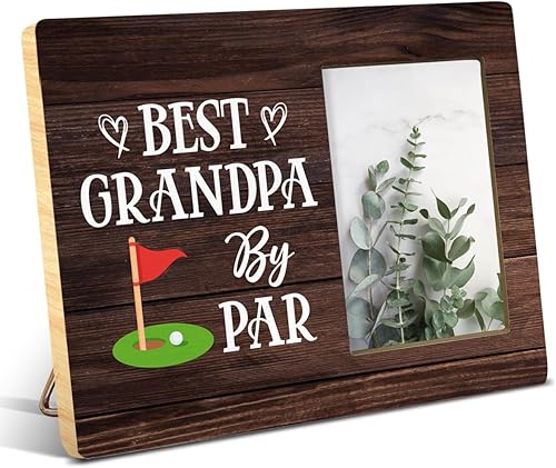 Marco de fotos rústico de madera para el mejor abuelo de parte de tu nieta, nieto, regalos de golf para abuelo, cumpleaños, Navidad, Día del Padre,
