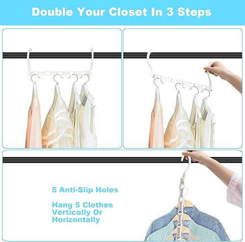 Miniatura 5 de DUCOO 10 piezas de perchas que ahorran espacio, perchas mágicas de 5 agujeros - Perchero de plástico resistente, organizadores de armario para