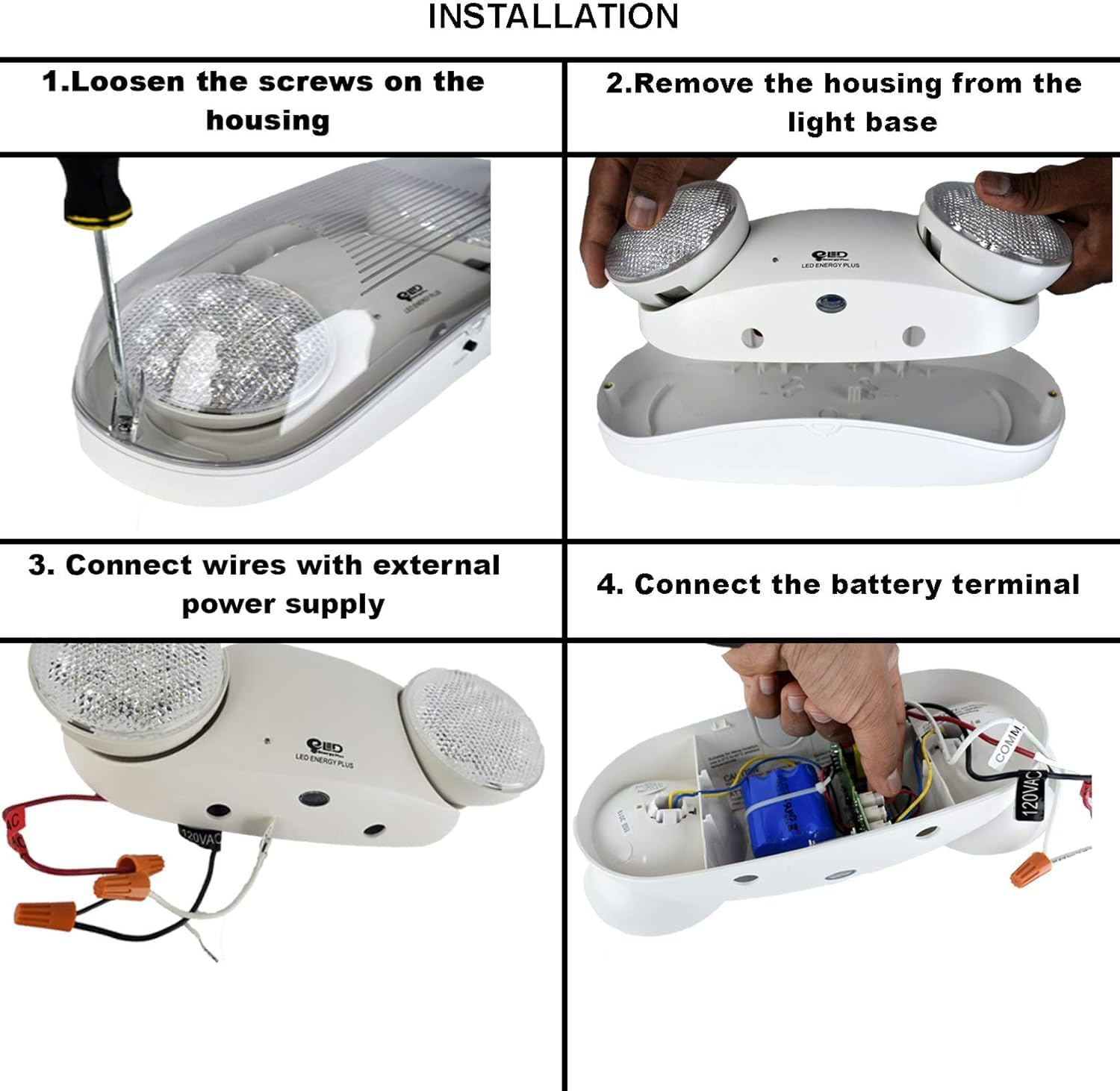 Outdoor Rated High Output White LED Emergency Light (Bug Eyes) with Battery Backup, Wet Location Listed, 90-Minute Minimum Capacity, 120V-277V (6 Pack)