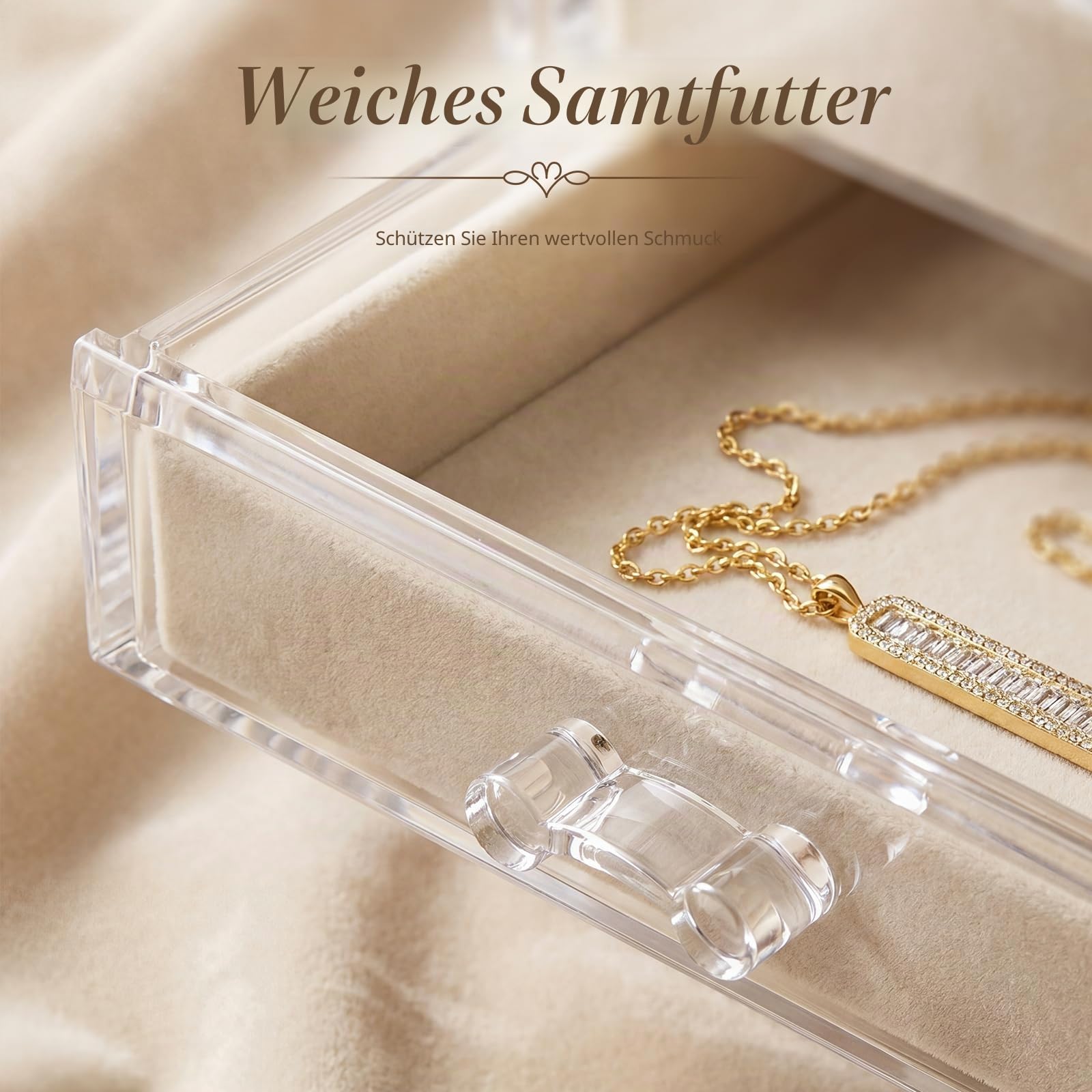 Acryl Schmuckaufbewahrung Schmuck Organizer Schmuckkasten mit 4 Schubladen für Ohrringe, Ringe, Armbänder (Warmweiß)