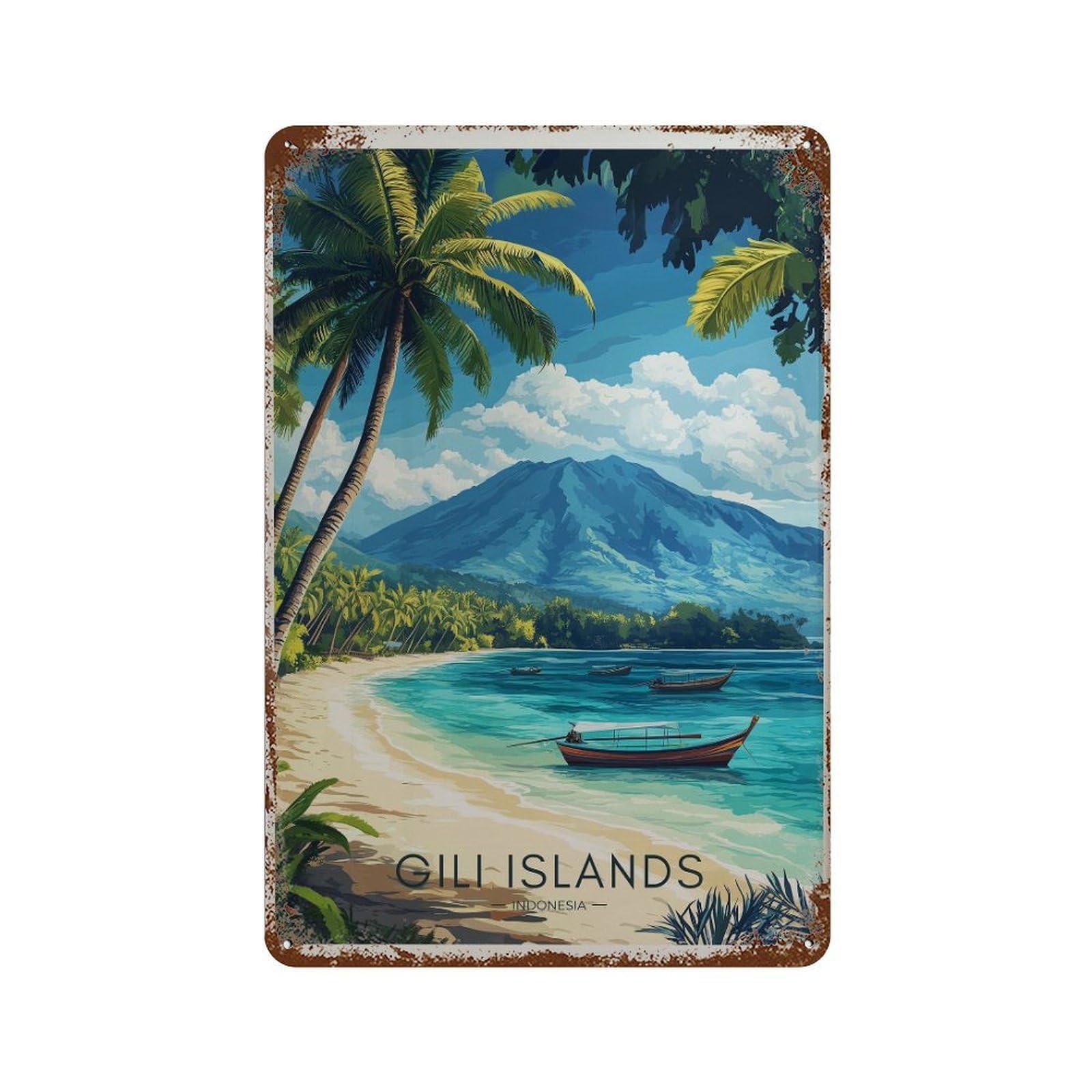 xiaoxiaoshen Gili Islands Travel Indonesia Coastal Wall Decor Art Metal Tin Poster Modern Home Decor Art Home Bar Shop Decorations Vintage Sign 30x20cm