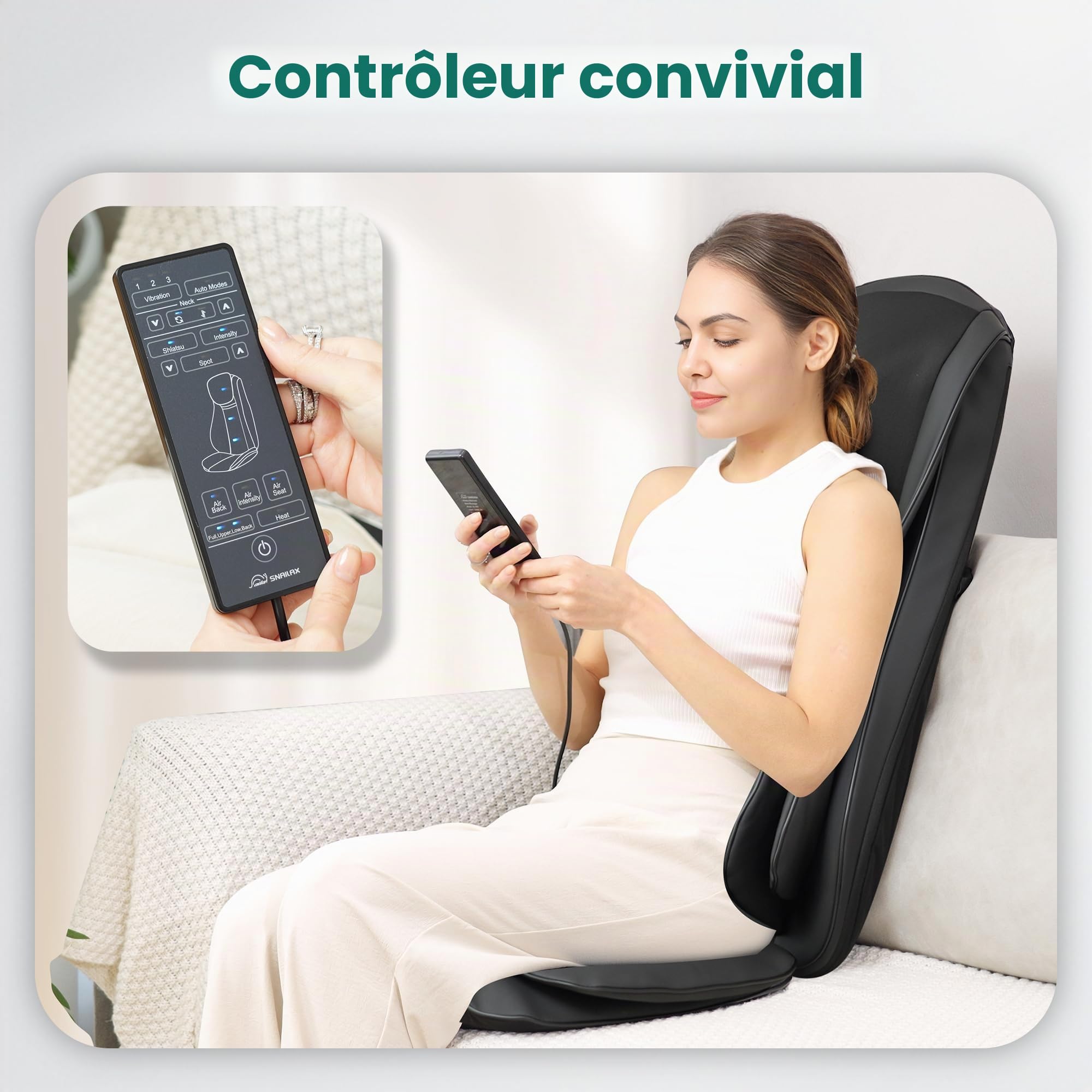 Snailax Siège Massant Shiatsu amélioré avec Chaleur, Masseur De Siège de Chaise avec compression pétrissage vibration, Coussin de massage pour le dos cou épaule, Cadeaux